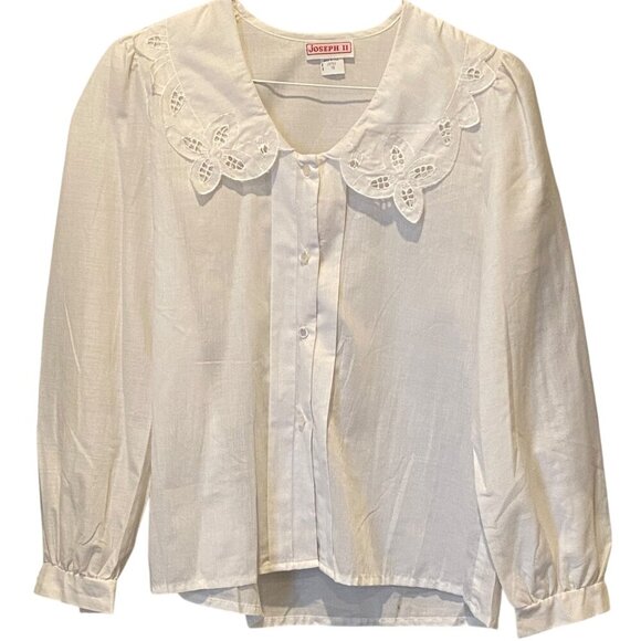 VTG Joseph II USA Button Down Eyelet Lace Pilgrim Collar Top 12 White #240K - Picture 5 of 8